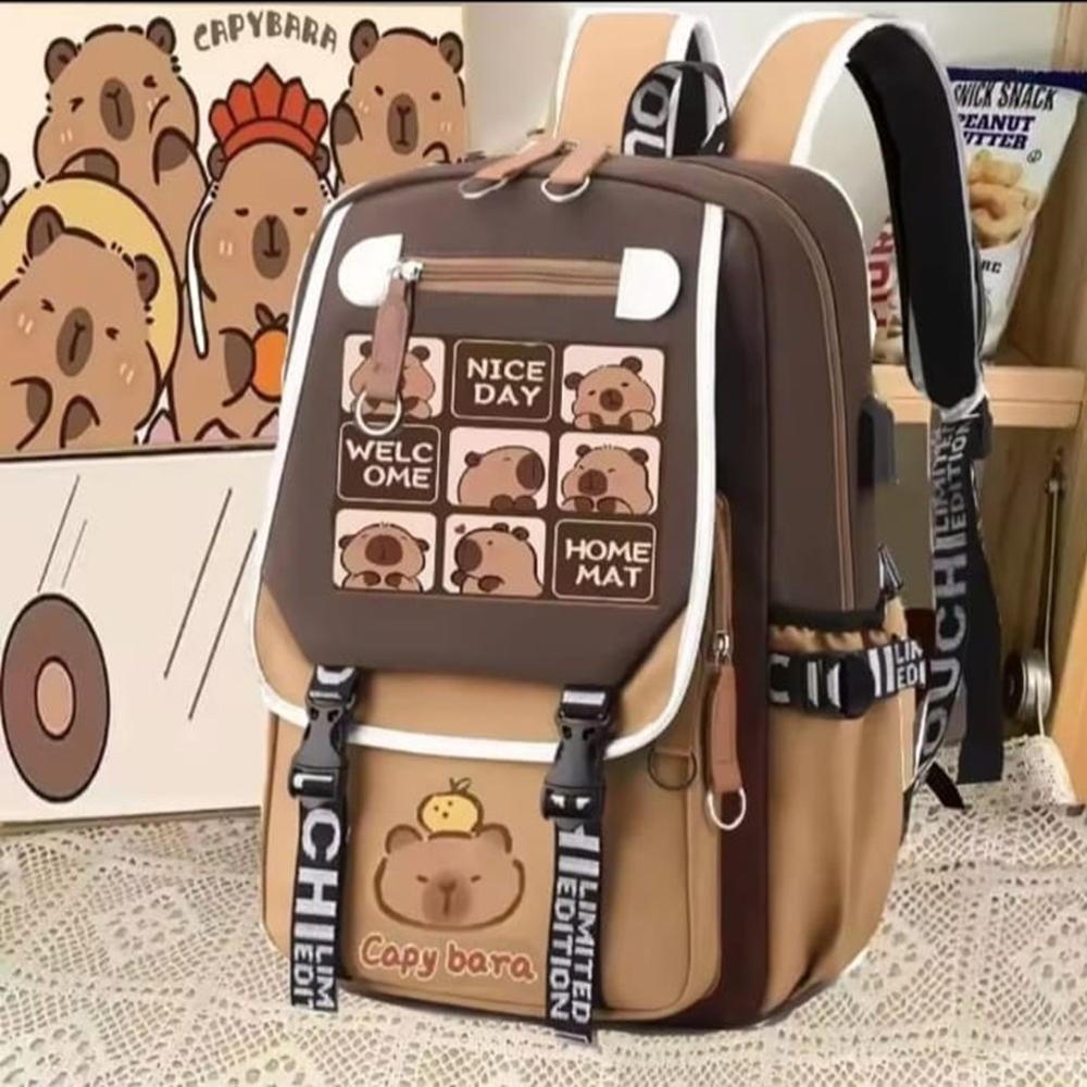 Mochila Escolar Genérica Capibara con Llavero y Pinnes | plazaVea ...