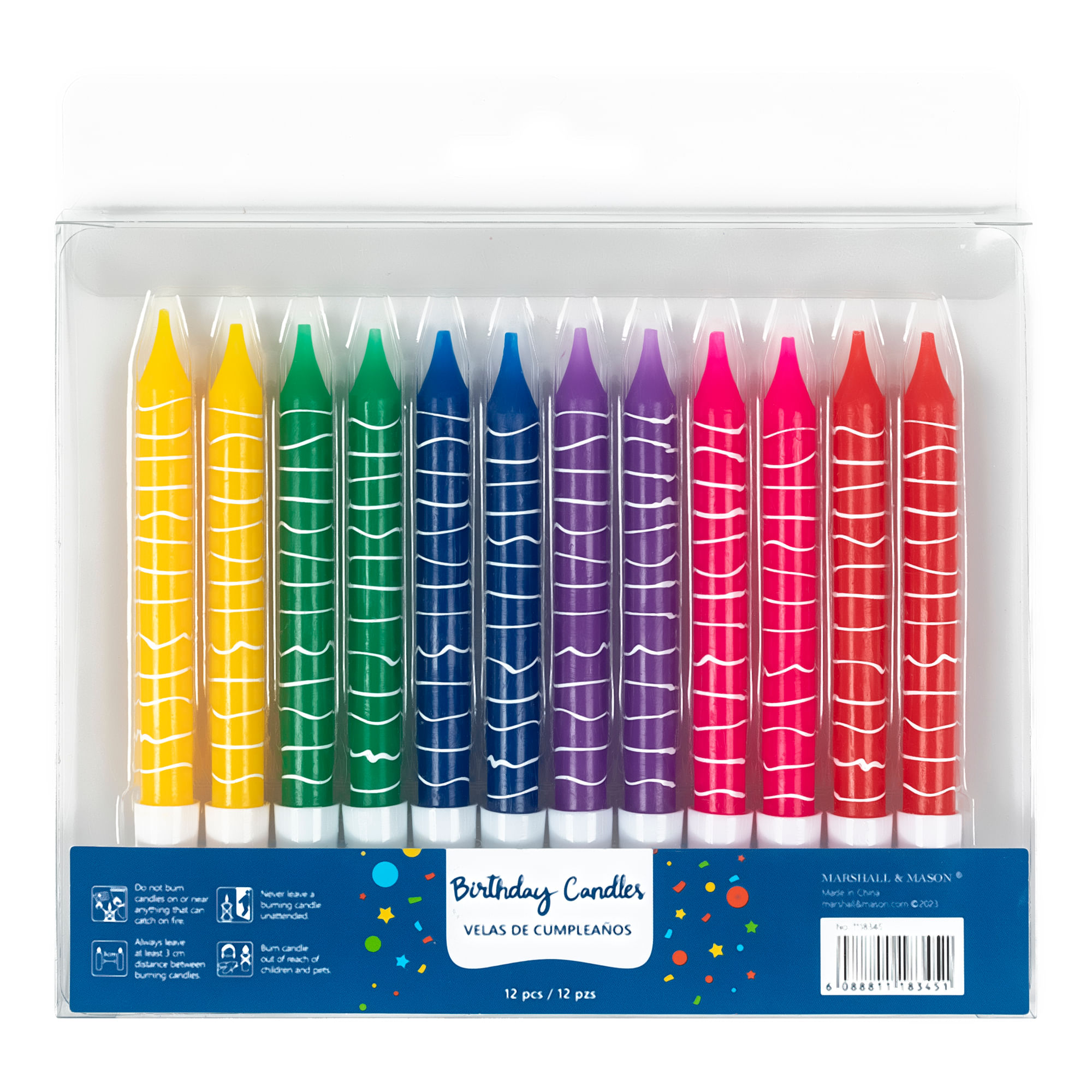 Velas de cumpleaños impresas efecto hielo x12 con bases MARSHALL & MASON