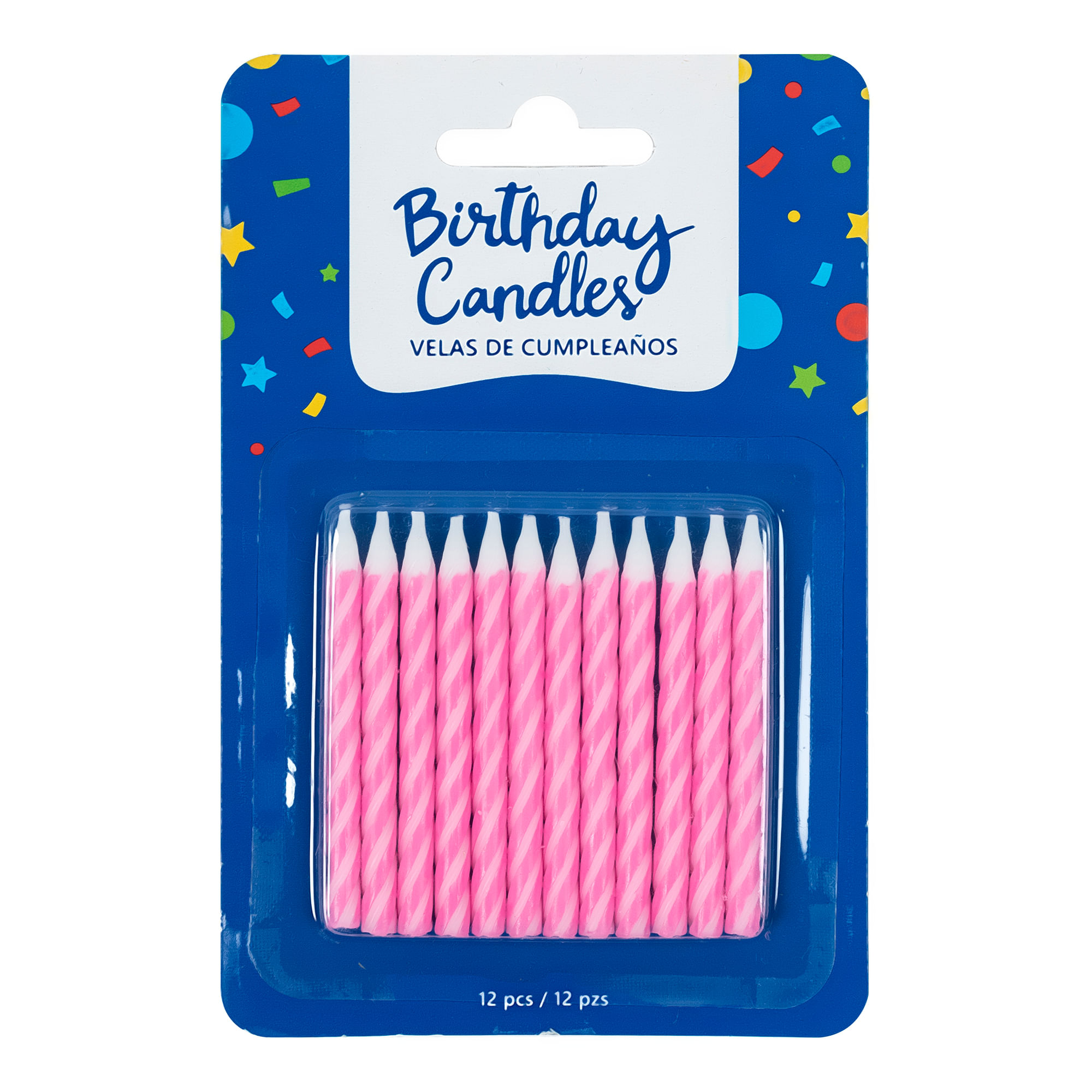 Velas de cumpleaños espiral color rosado x12 MARSHALL & MASON