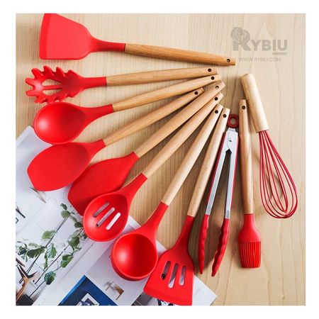 Kit 12 Utensilios de Silicona Ergonomico en Color Rojo