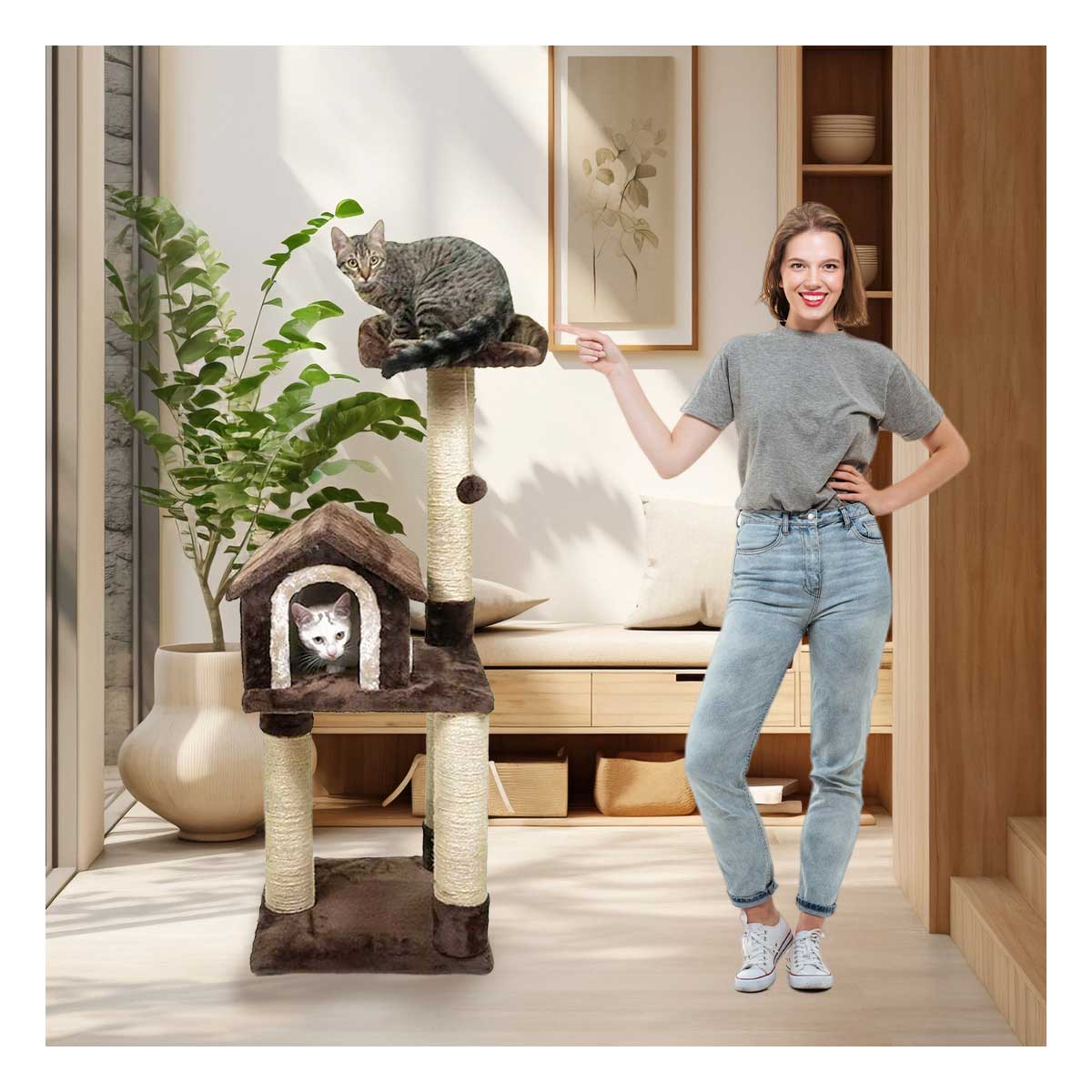 Gym de Gato Casa Didactico de 3 Pisos en Color Marron