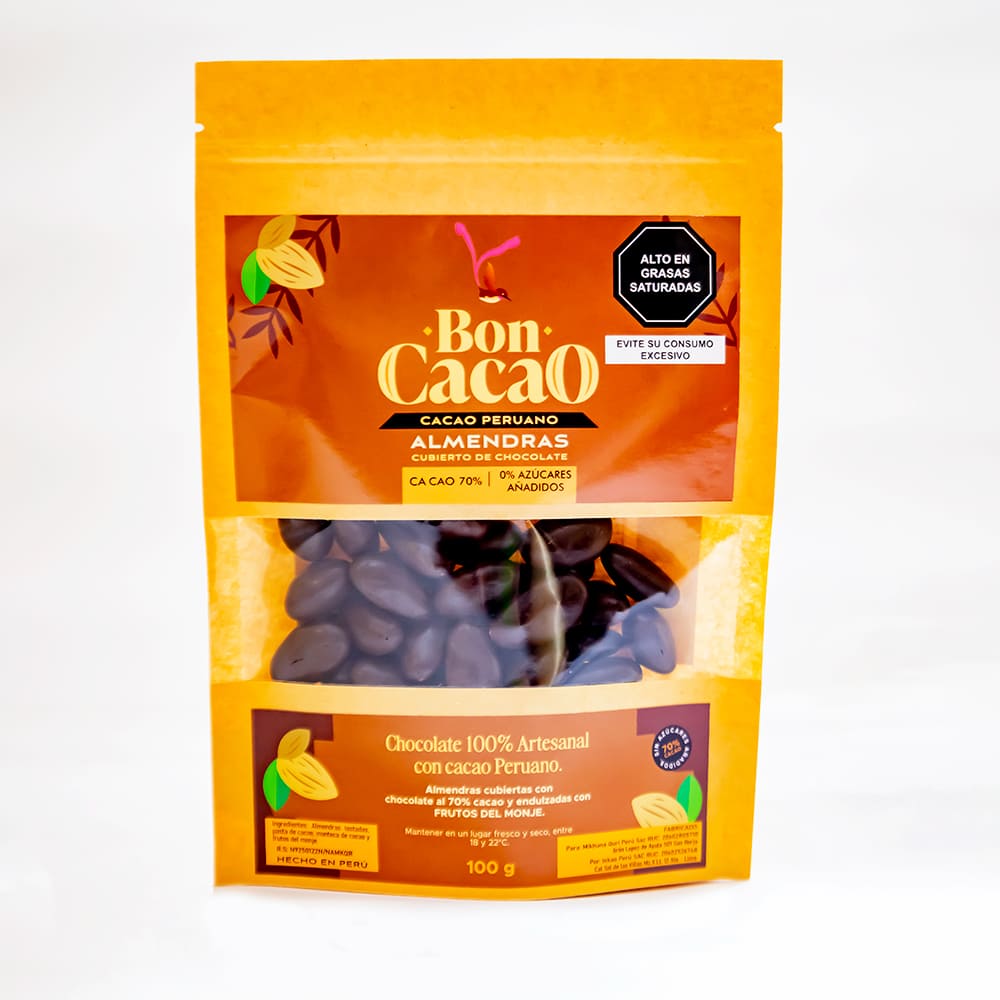 Almendras Grageadas con Chocolate 70% de Cacao Endulzada con Frutos del Monje 100g