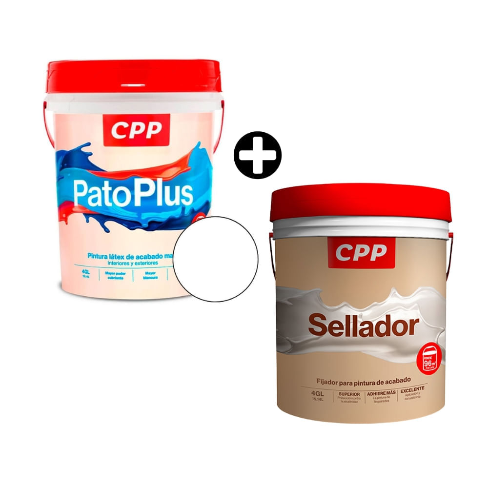 COMBO Pintura Látex Patoplus blanco 4 galones CPP + Sellador CPP 4 galones