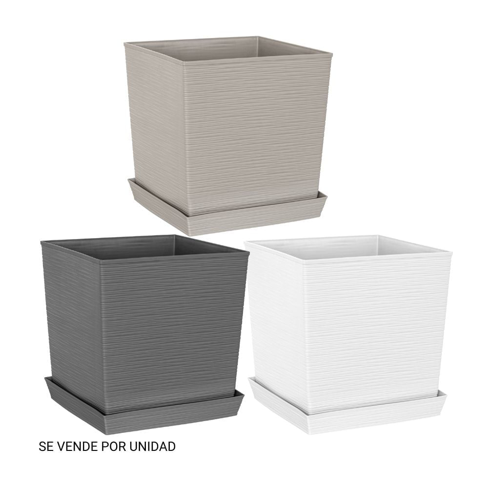 Maceta cuadrada estilo Piedra 30x30cm con plato Re