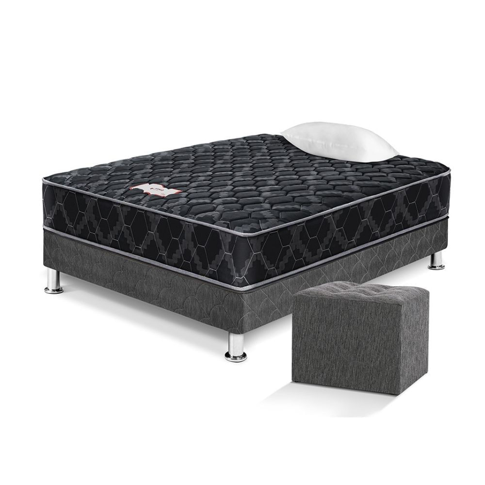 Combo Cama Paraiso Consul Black 1.5 plazas Charcoal + Puff