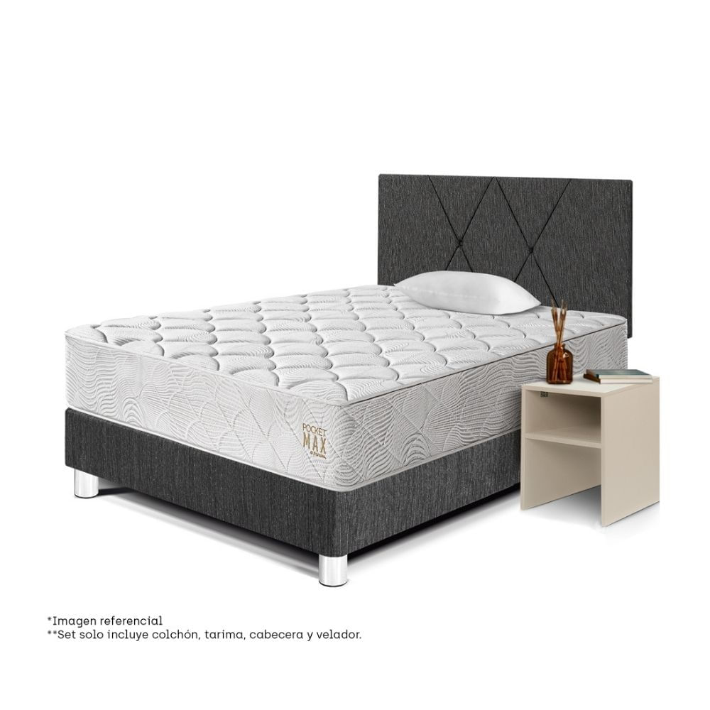 Combo Dormitorio Paraiso Pocket Max 1.5pl Charcoal + 1 Velador