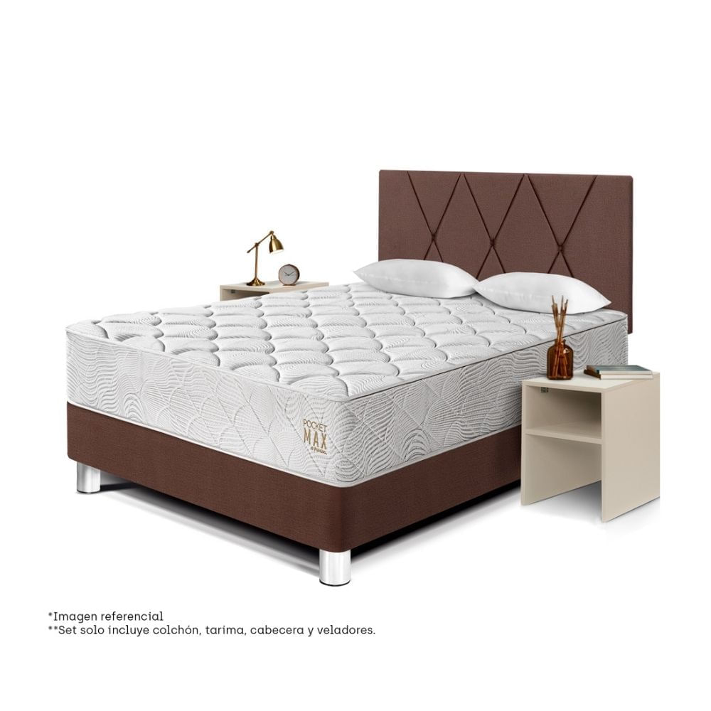 Combo Dormitorio Paraiso Pocket Max 2 plazas Chocolate + 2 Veladores