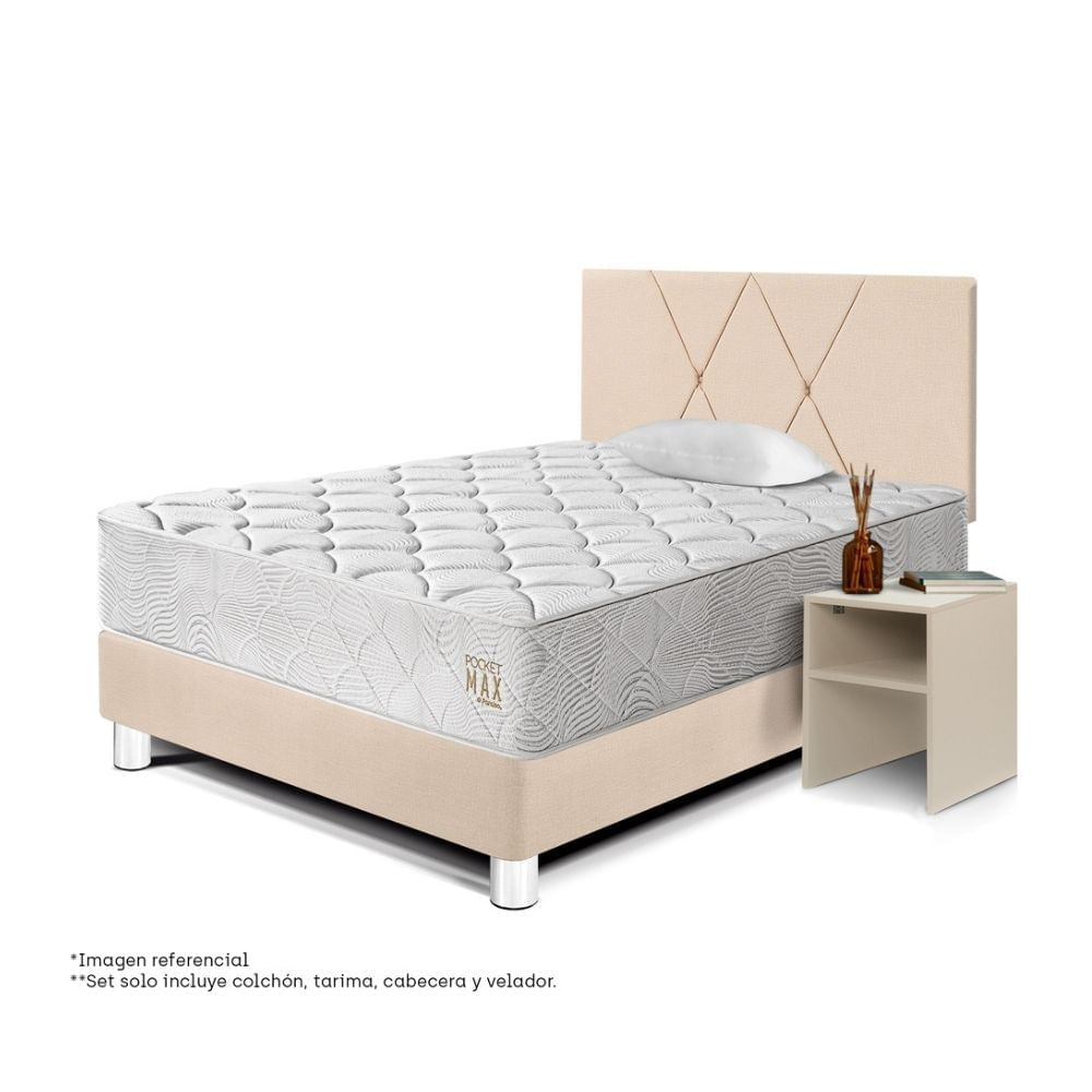 Combo Dormitorio Paraiso Pocket Max 1.5 plazas Champagne + Velador