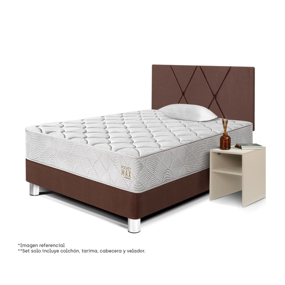 Combo Dormitorio Paraiso Pocket Max 1.5 plazas Chocolate + Velador