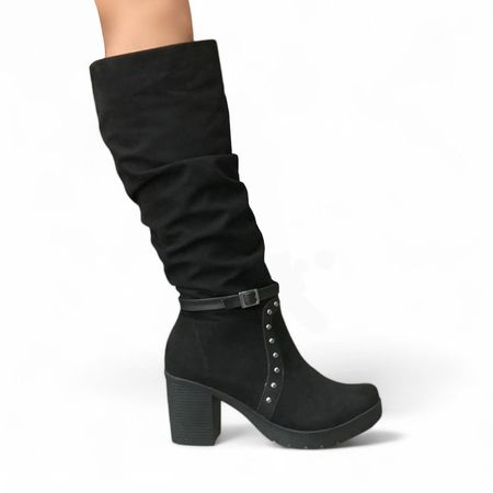 Botin Mujer Gamuza Taco 7 2086L-65 Color Negro Talla 38