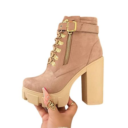 Botin Mujer Taco 12 Correa 2086L-70 Color Beige Talla 37