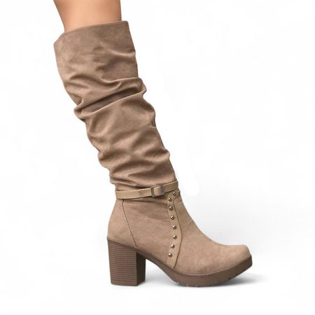 Botin Mujer Gamuza Taco 7 2086L-65 Color Beige Talla 37