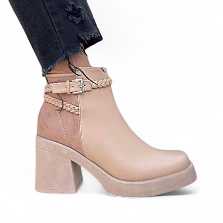 Botin Mujer Gamuza Posterior Baja 7 2086L-60 Color Beige Talla 35