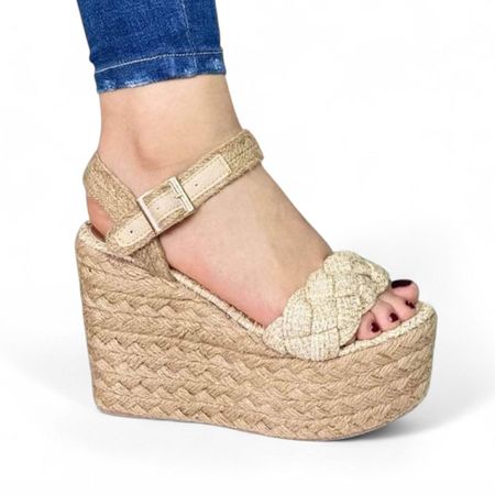 Sandalia Mujer Taco 12 Plataforma 5 2086L-55 Color Beige Talla 36