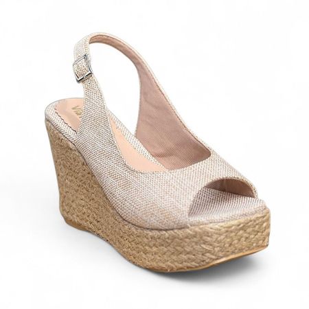 Sandalia Mujer Media Estacion Taco 9 2086L-60 Color Beige Talla 37