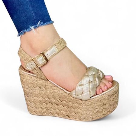 Sandalia Mujer Taco 12 Plataforma 5 2086L-55 Color Dorado Talla 38