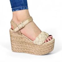 Sandalia Mujer Taco 12 Plataforma 5 2086L-55 Color Beige