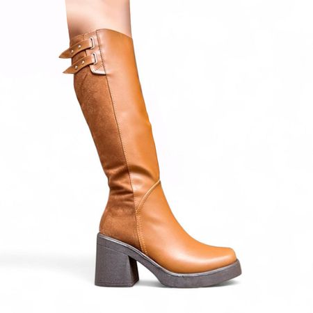 Botin Mujer Punta Cudrada Taco 7 2086L-75 Color Camel Talla 35
