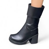 Botin Mujer Punta Cuadrada Taco 7 2086L-65 Color Negro Charol