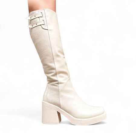 Botin Mujer Punta Cudrada Taco 7 2086L-75 Color Perla Talla 35