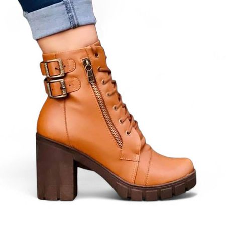 Botin Mujer Cierre Taco 7 2086L-60 Color Camel Talla 35
