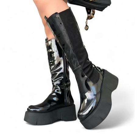 Bota Mujer Especial Plataforma 7 Charol 2086L-75 Color Negro Talla 37