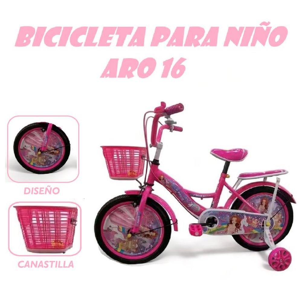 Bicicleta de Niña Aro 16 con Cesta Princesa - Armado Rosado