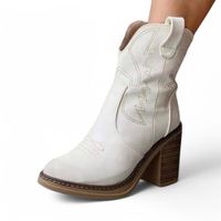 Bota Mujer Bordado Texana Taco 7 2086L-75 Color Blanco