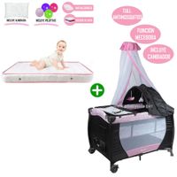 Cuna Corral Mecedora Rosado 716 + Colchón Rosa