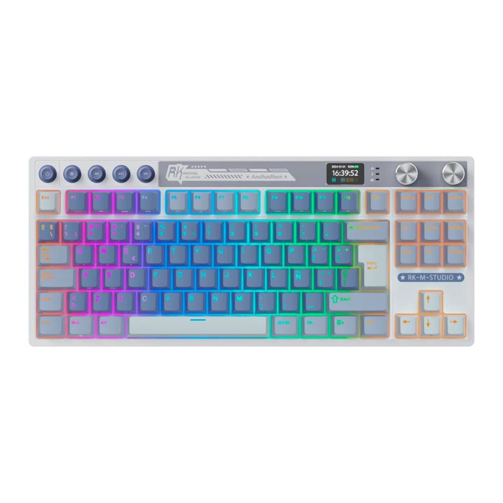 Teclado Royal Kludge M87 Wireless TKL Ocean Blue Switch Cream