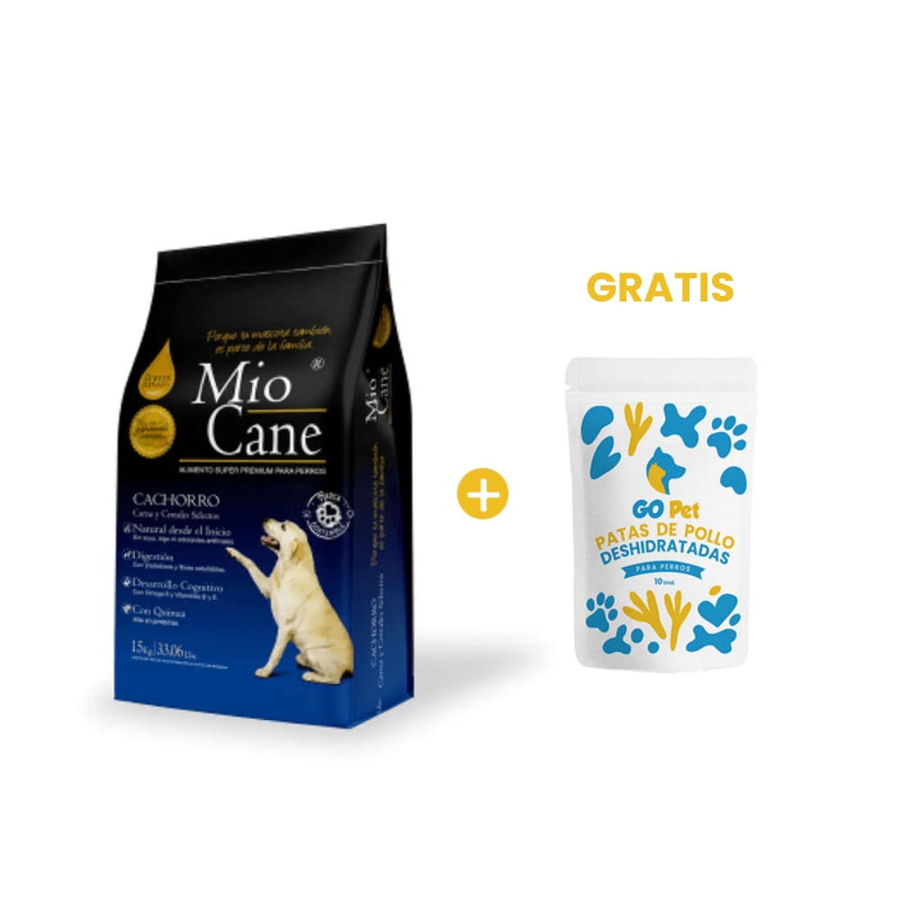 Mio Cane Super Premium Cachorro 15 Kg y GRATIS Go Pet Patas de Pollo Deshidratadas x 10