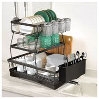 Escurridor de Platos Vasos 3 Niveles con Sistema de Drenaje Premium