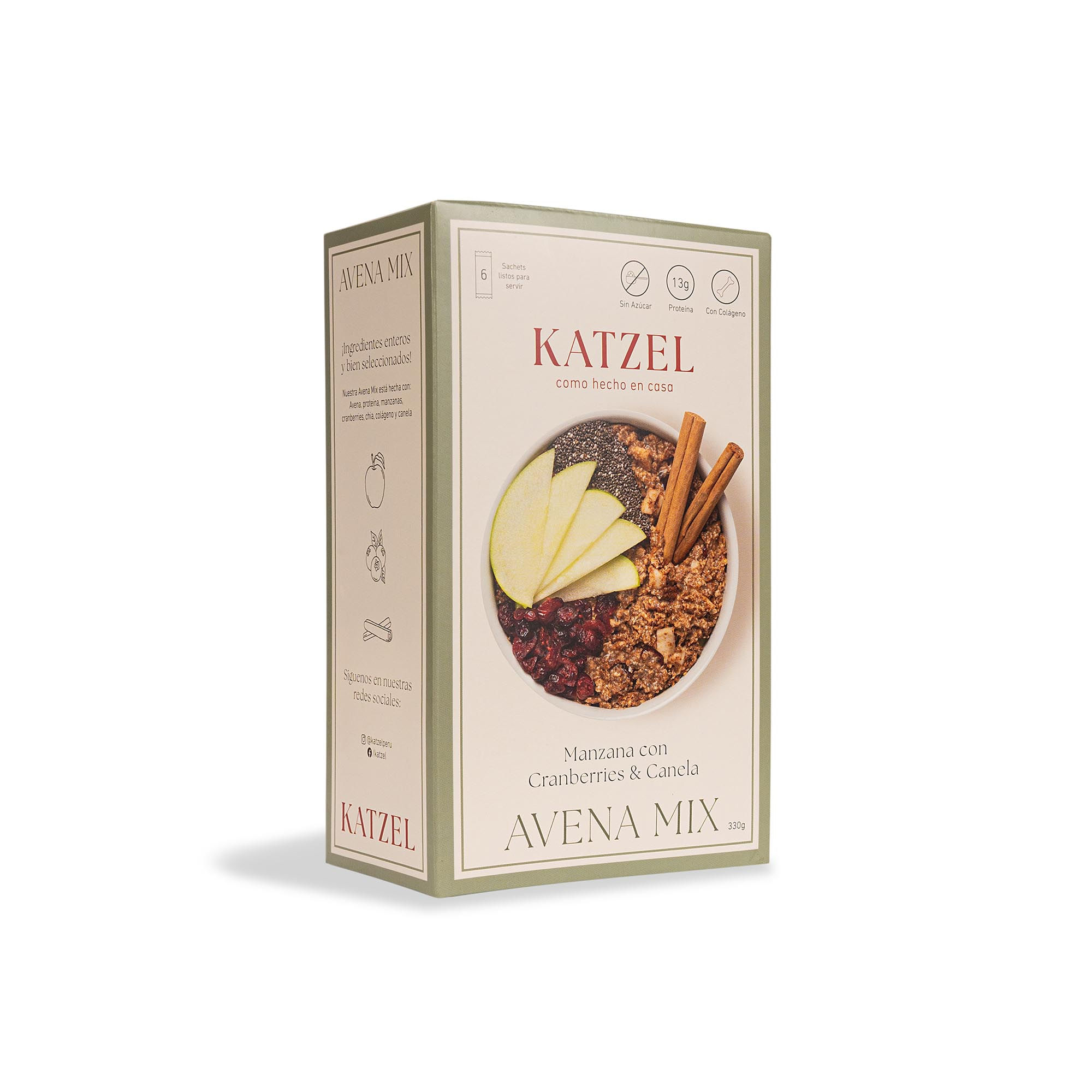 Avena Mix Manzana con Cranberries y Canela KATZEL Caja 330g