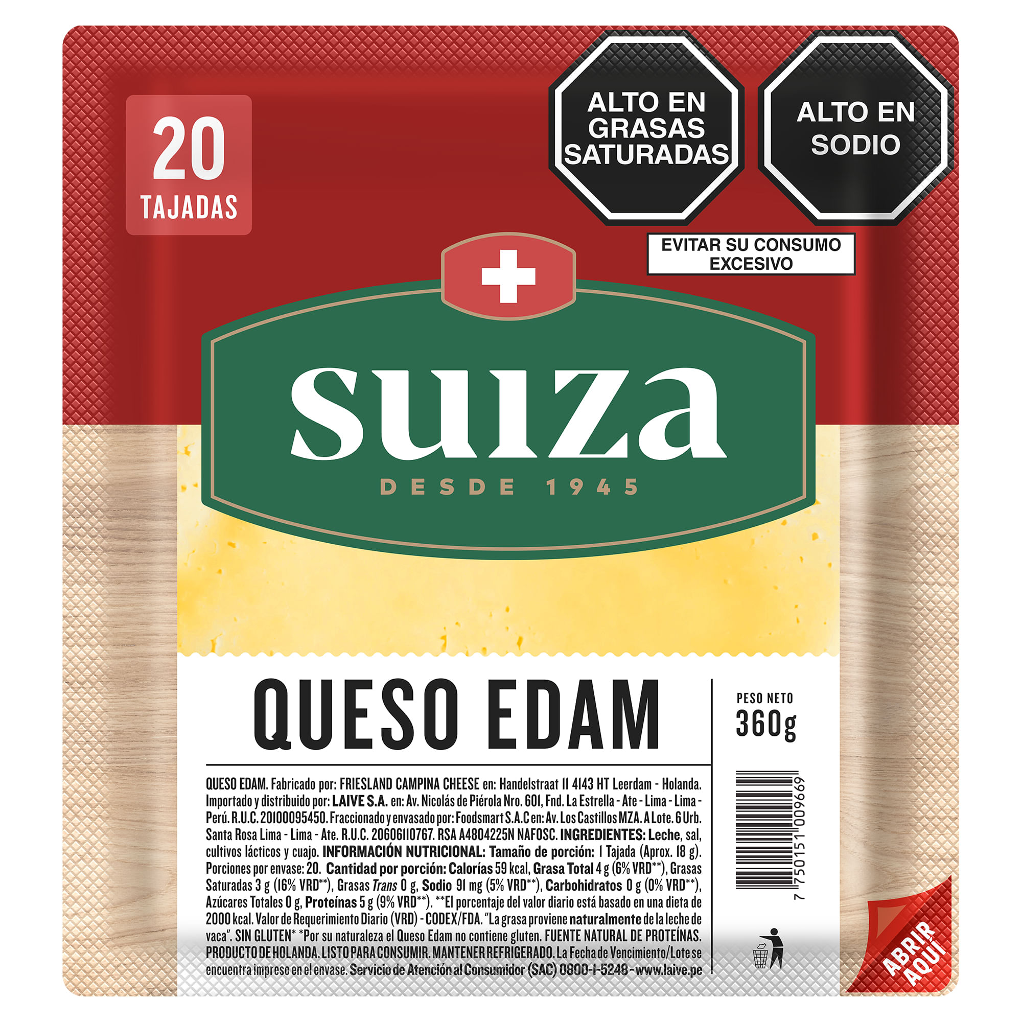 Queso Edam SUIZA Paquete 360g