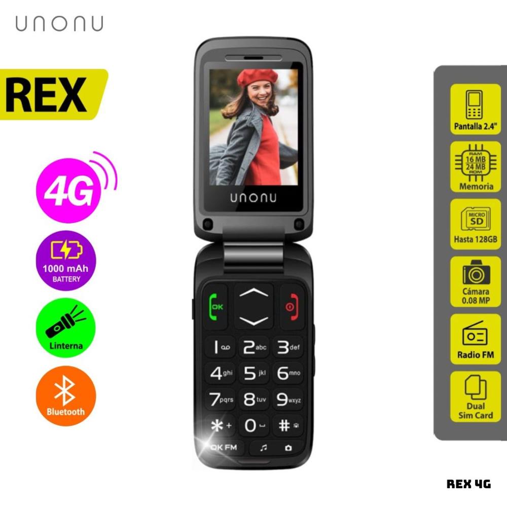 CELULAR BASICO UNONU REX FLIP 4G DUAL SIM NEGRO