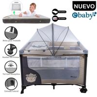 Cuna Corral Ebaby Con Cambiador Happy Dream Beige y Colchón Gris