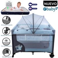 Cuna Corral Ebaby Con Cambiador Happy Dream Celeste+Colchón Azul