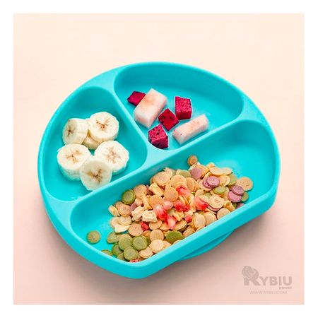 Plato con Seguridad Antiderrames Infantil Celeste Y+Stickers