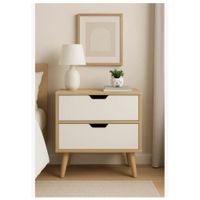 Velador Vintage Moderno Scandi 2 Cajones Haya/Blanco TU MESITA