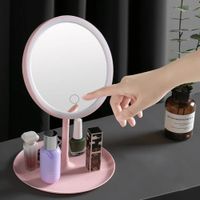 Espejo para Maquillaje con Luz LED Redondo - Rosado