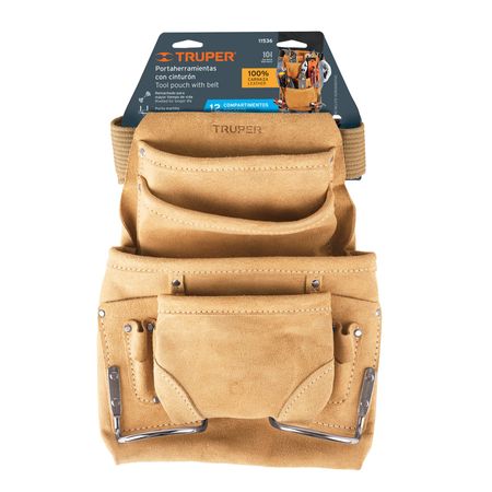 Cinturon Porta Herramientas de Carnaza 12 Compartimentos Truper 11536