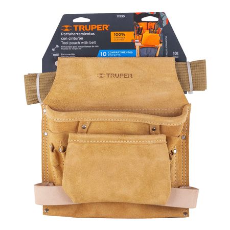 Cinturon Porta Herramientas de Carnaza 10 Compartimentos Truper 11533