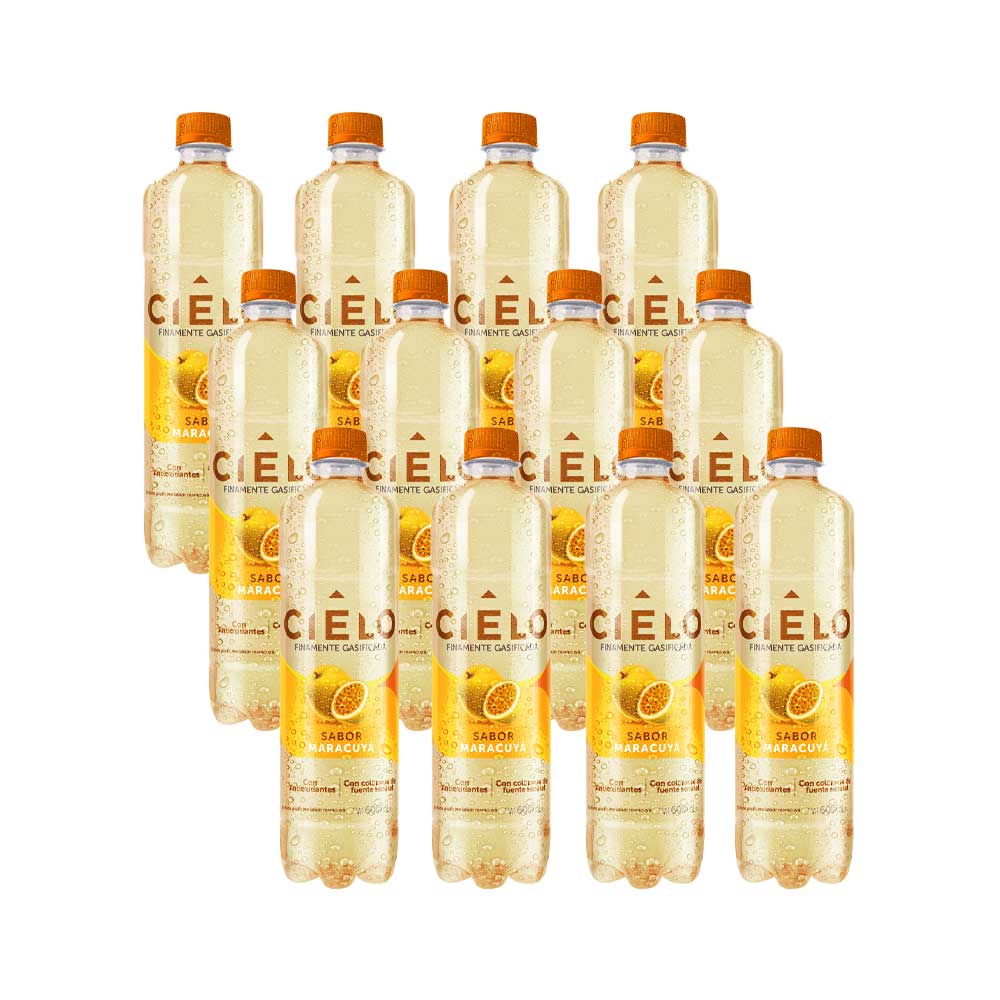 Agua con Gas CIELO Sabor a Maracuyá Paquete 12 Botellas 600ml c/u
