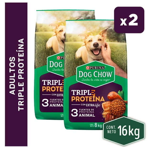 Pack x2 DOG CHOW Alimento para Perros Adultos todos los tamaños Carne, Pollo y Pescado Bolsa 8kg
