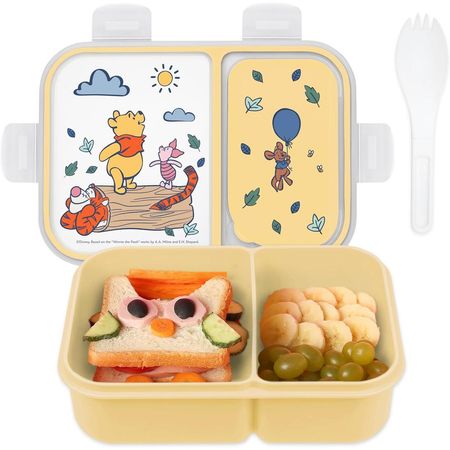 Winnie Pooh | Caja de Bento con compartimentos divididos y tenedor de Disney | Amarillo