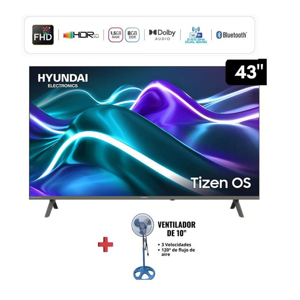 COMBO TV HYUNDAI 43'' HYLED4324TM FHD 4K Smart Tv + VENTILADOR SONRICH 10"" 3 VELOCIDADES GIRO 120°