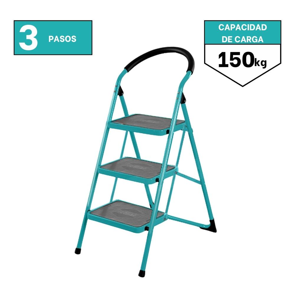 Escalera Tubular de Acero 3 Pasos Soporta 150kg Total THLAD09031