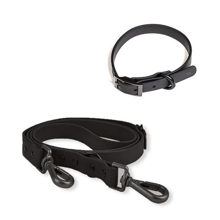 Correa y Collar PVC Impermeable Para Perros Negro - Talla S