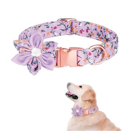 Collar Floral Para Mascotas Lila - Talla L