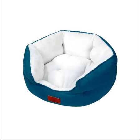 Cama Para Perros Acolchado Suede Azul Blanco - Talla M